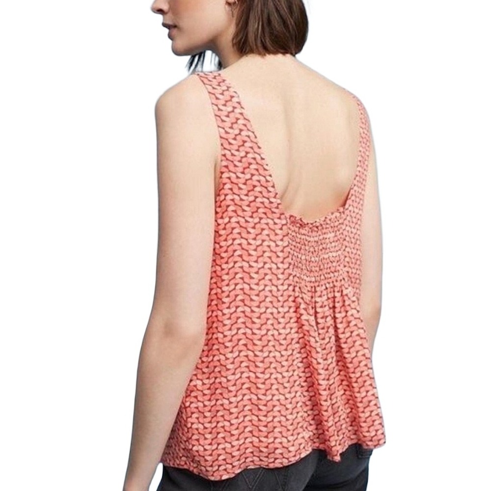 Anthropologie Maeve Verena Tie Front Tank Top Red Pink Multi Print Size S - Picture 4 of 11